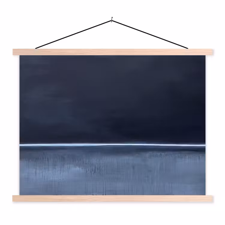 Abstract - Horizontale lijn - Minimalistisch - Donkerblauw - Kunst textielposter latten blank klein -3d