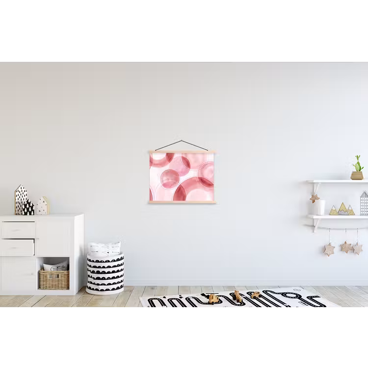 Abstract - Cirkels - Modern - Roze - Kunst textielposter latten blank klein -kinderkamer