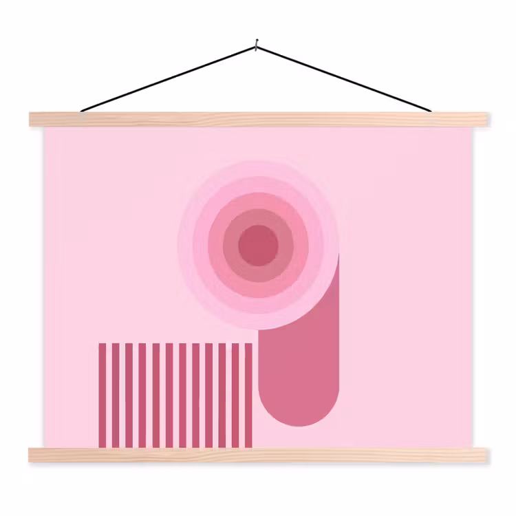 Abstract - Cirkels - Strepen - Modern - Roze textielposter latten blank klein -3d