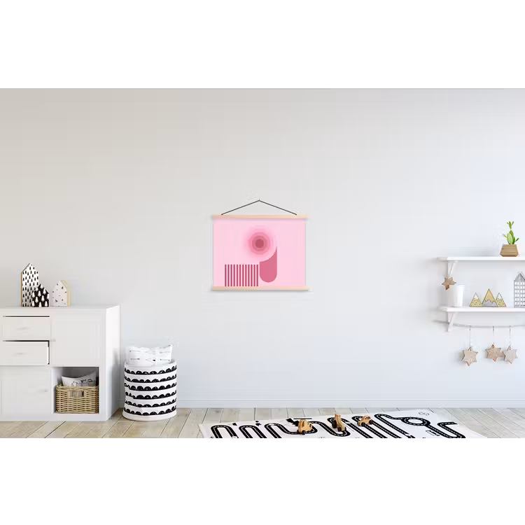 Abstract - Cirkels - Strepen - Modern - Roze textielposter latten blank klein -kinderkamer