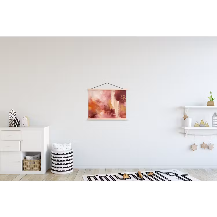 Abstract - Rood - Goud - Modern - Kunst textielposter latten blank klein -kinderkamer