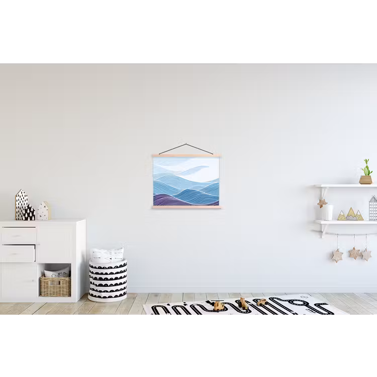 Abstract - Golven - Patroon - Blauw - Modern textielposter latten blank klein -kinderkamer