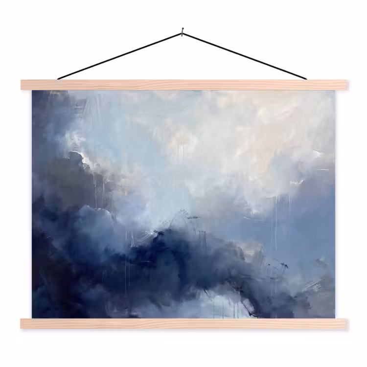 Abstract - Wolken - Modern - Blauw - Kunst textielposter latten blank klein -3d