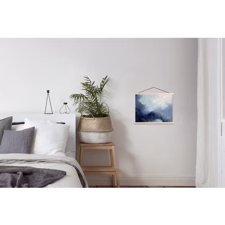 Abstract - Wolken - Modern - Blauw - Kunst textielposter latten blank klein -woonkamer