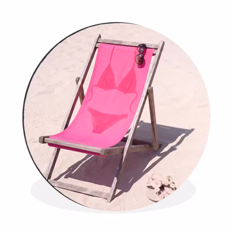 Strand - Ligstoel - Badkleding - Zomer - Roze Wandcirkel aluminium klein -3d
