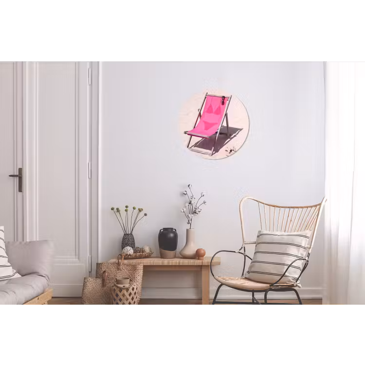 Strand - Ligstoel - Badkleding - Zomer - Roze Wandcirkel aluminium klein -woonkamer