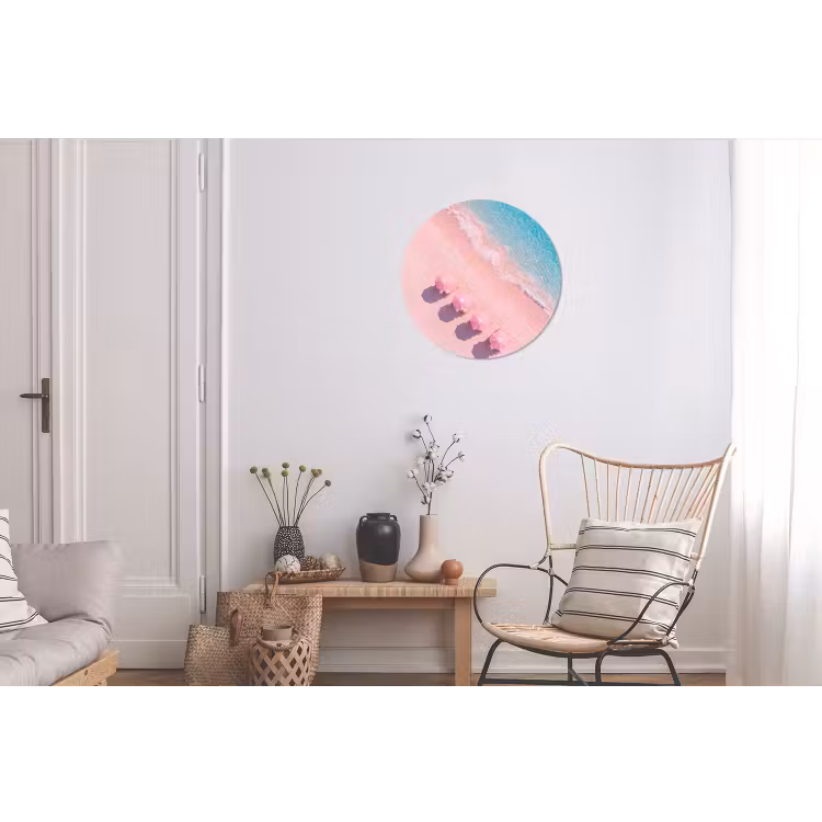 Strand - Roze zand - Zee - Zomer - Natuur Wandcirkel aluminium klein -woonkamer