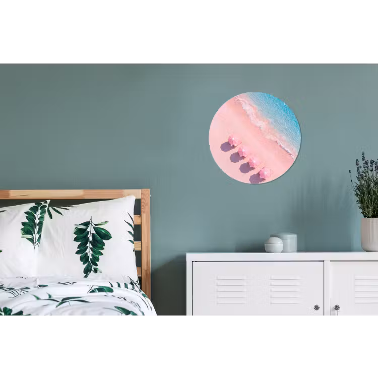 Strand - Roze zand - Zee - Zomer - Natuur Wandcirkel aluminium klein -slaapkamer