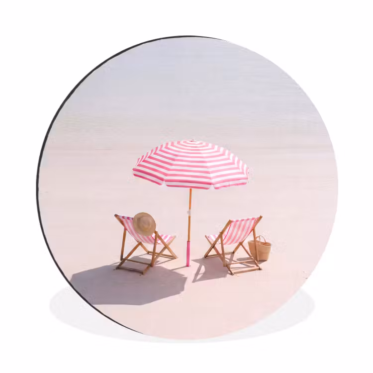 Strand - Parasol - Ligstoel - Zomer - Roze Wandcirkel aluminium klein -3d