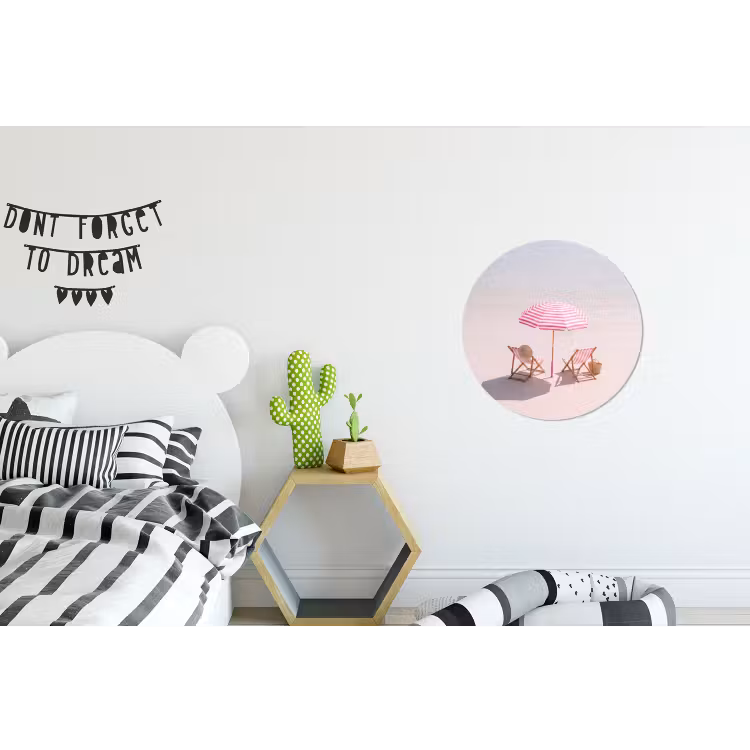 Strand - Parasol - Ligstoel - Zomer - Roze Wandcirkel aluminium klein -kinderkamer