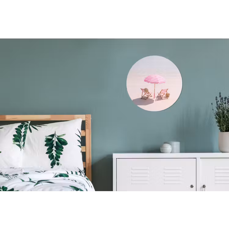 Strand - Parasol - Ligstoel - Zomer - Roze Wandcirkel aluminium klein -slaapkamer