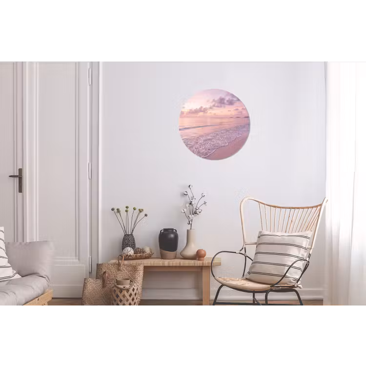 Strand - Zonsondergang - Natuur - Minimalistisch - Roze Wandcirkel aluminium klein -woonkamer