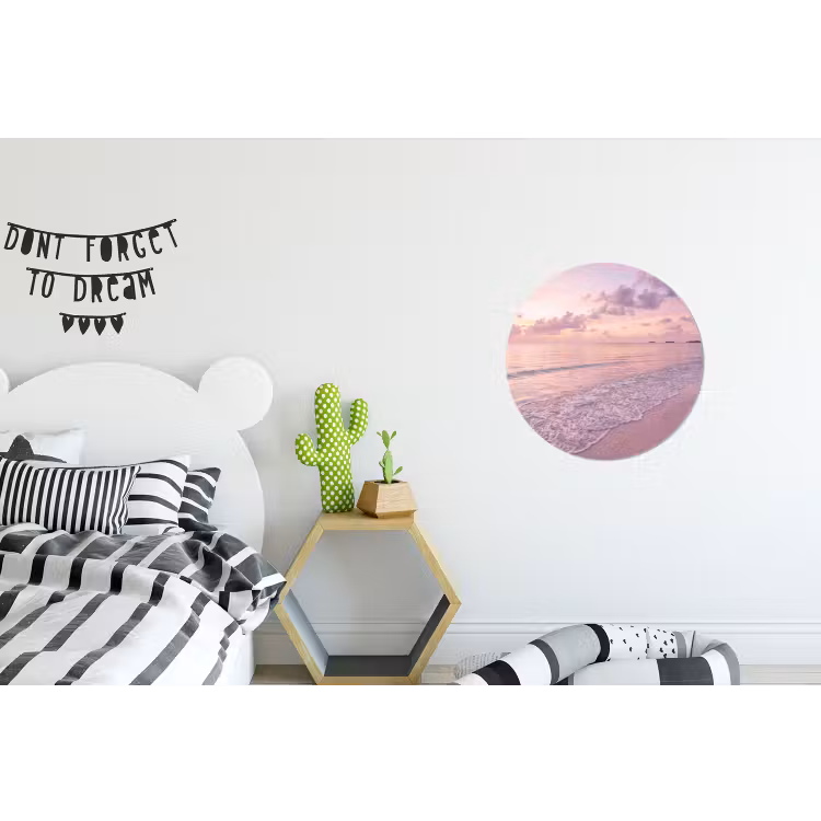 Strand - Zonsondergang - Natuur - Minimalistisch - Roze Wandcirkel aluminium klein -kinderkamer