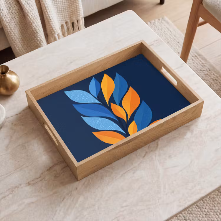 Abstract - Bladeren - Blauw Dienblad Rechthoek middel -sfeer1