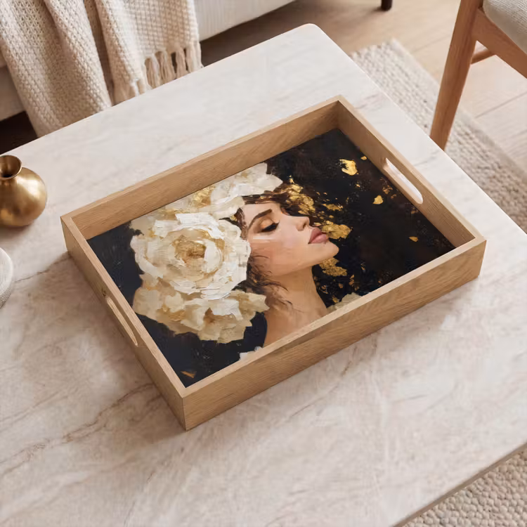 Abstract - Vrouw - Bloemen - Wit Dienblad Rechthoek middel -sfeer1