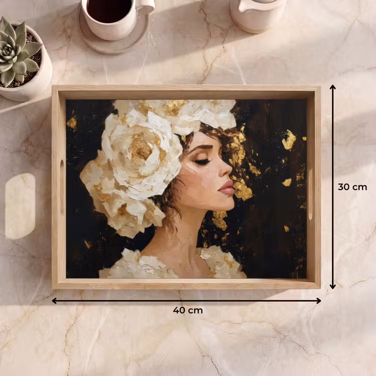 Abstract - Vrouw - Bloemen - Wit Dienblad Rechthoek middel -USP_Formaat