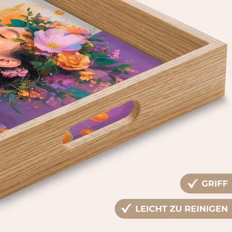 Abstract - Vrouw - Bloemenkroon - Goud Dienblad Rechthoek middel -USP_HandgreepDE