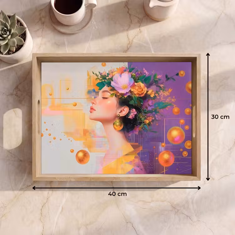 Abstract - Vrouw - Bloemenkroon - Goud Dienblad Rechthoek middel -USP_Formaat
