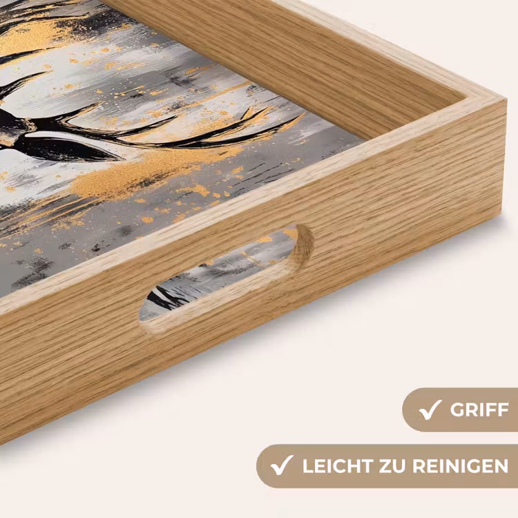 Abstract - Hert - Gewei - Goud Dienblad Rechthoek middel -USP_HandgreepDE