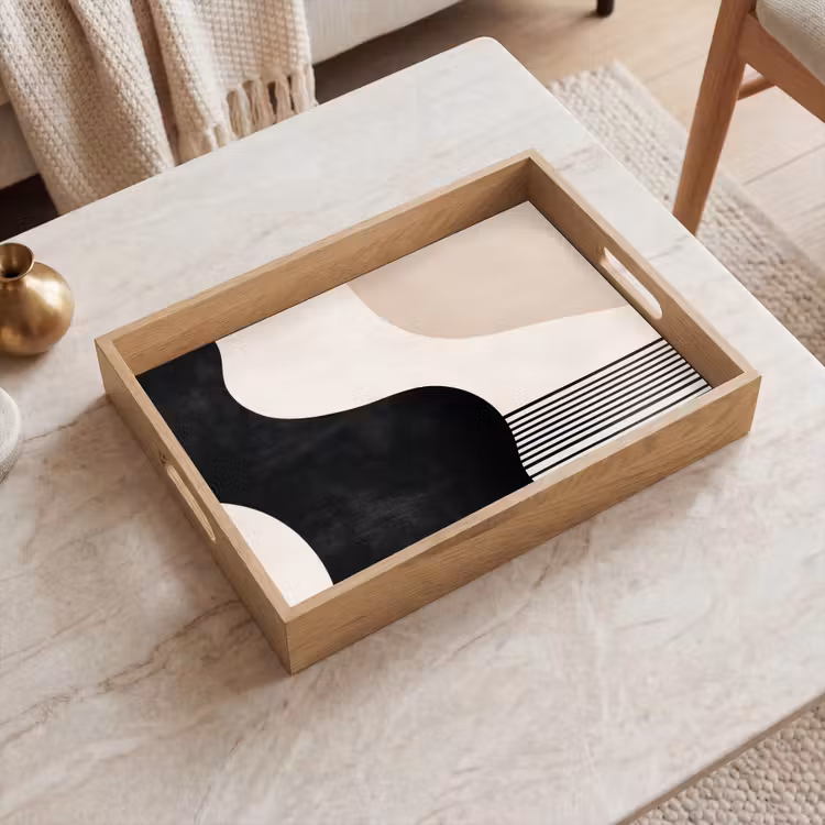 Abstract - Japandi - Beige - Modern Dienblad Rechthoek middel -sfeer1