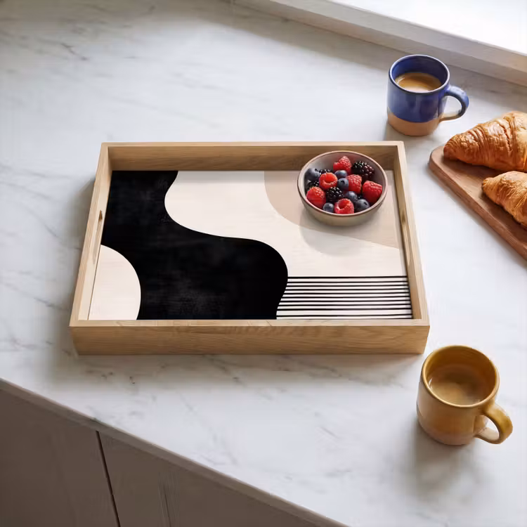 Abstract - Japandi - Beige - Modern Dienblad Rechthoek middel -sfeer2