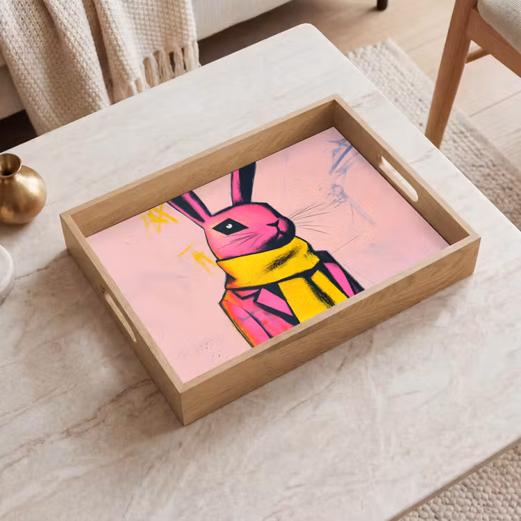 Abstract - Konijn - Sjaal - Geel Dienblad Rechthoek middel -sfeer1