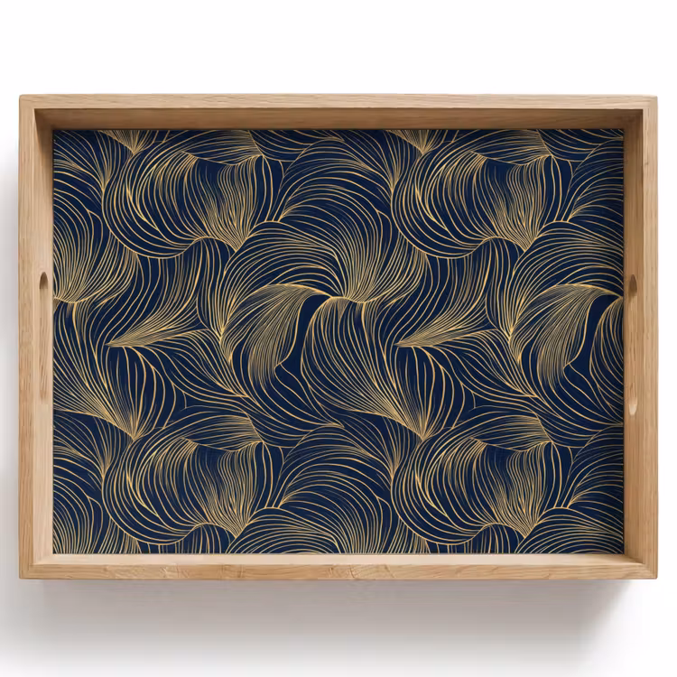 Abstract - Lijnen - Blauw - Goud Dienblad Rechthoek middel 911 -z3d_shopping