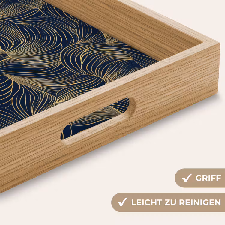 Abstract - Lijnen - Blauw - Goud Dienblad Rechthoek middel 911 -USP_HandgreepDE