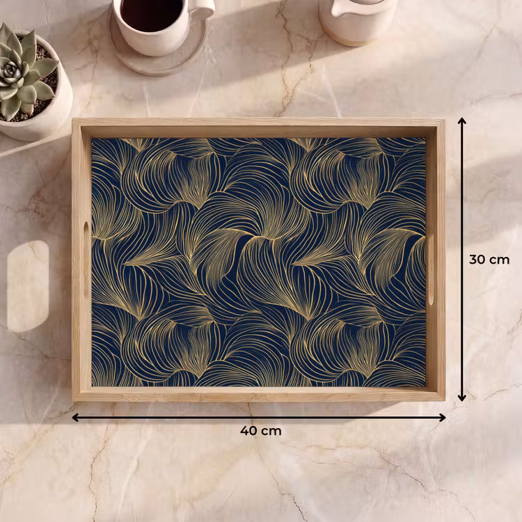 Abstract - Lijnen - Blauw - Goud Dienblad Rechthoek middel 911 -USP_Formaat
