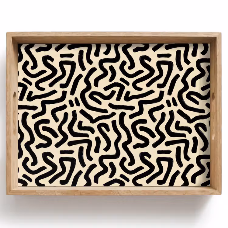 Abstract - Lijnen - Zwart Dienblad Rechthoek middel 911 -z3d_shopping
