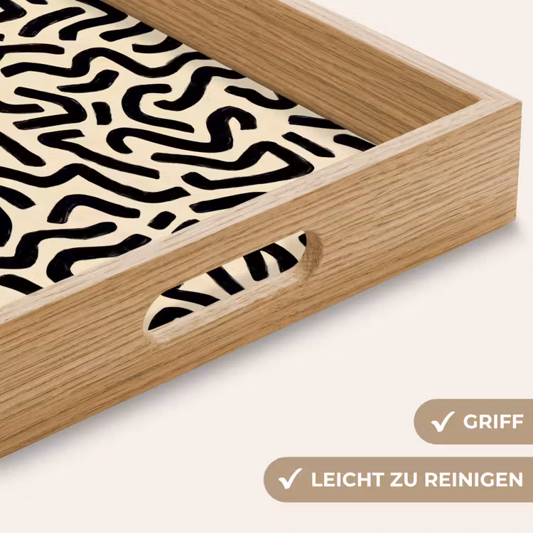 Abstract - Lijnen - Zwart Dienblad Rechthoek middel 911 -USP_HandgreepDE