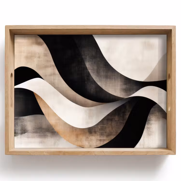 Abstract - Golven - Zwart - Verweerd Dienblad Rechthoek middel -z3d_shopping