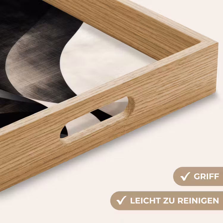 Abstract - Golven - Zwart - Verweerd Dienblad Rechthoek middel -USP_HandgreepDE