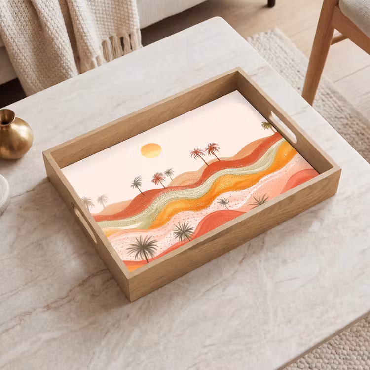 Abstract landschap - Palmbomen - Kleurrijk Dienblad Rechthoek middel -sfeer1