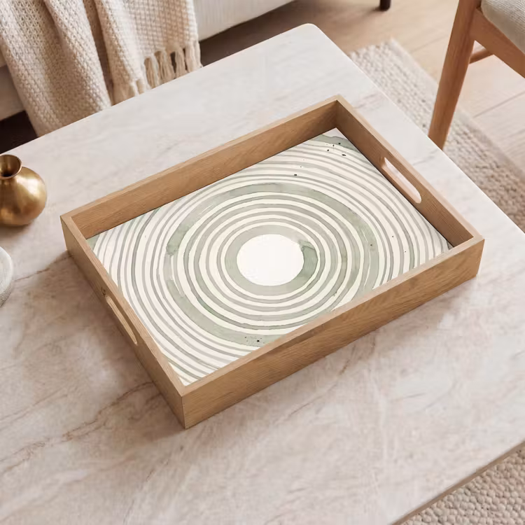 Abstractie - Cirkels - Waterverf - Groen - Modern Dienblad Rechthoek middel -sfeer1
