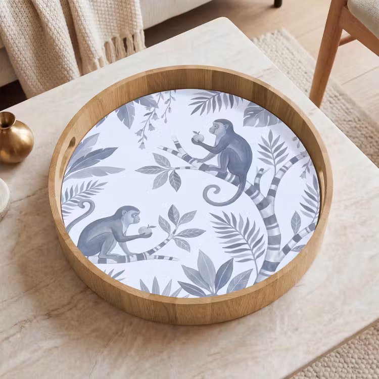 Aap - Boom - Bladeren - Jungle - Illustratie Dienblad Rond middel -sfeer1