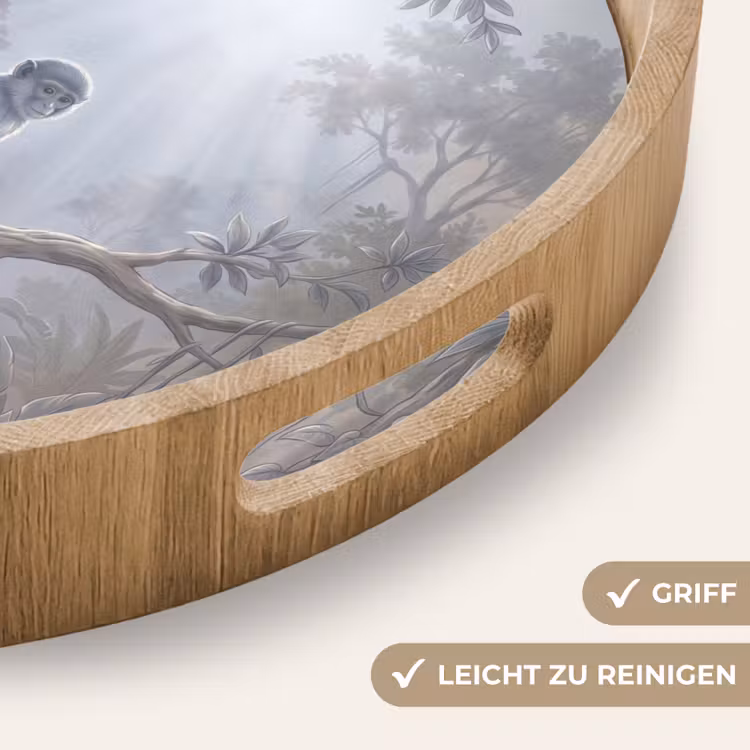 Aap - Boom - Jungle - Natuur - Grijs Dienblad Rond middel -USP_HandgreepDE
