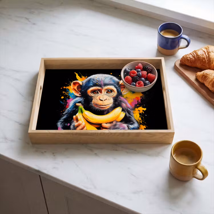 Aap - Graffiti - Kleurrijk - Bananen - Modern Dienblad Rechthoek middel -sfeer2