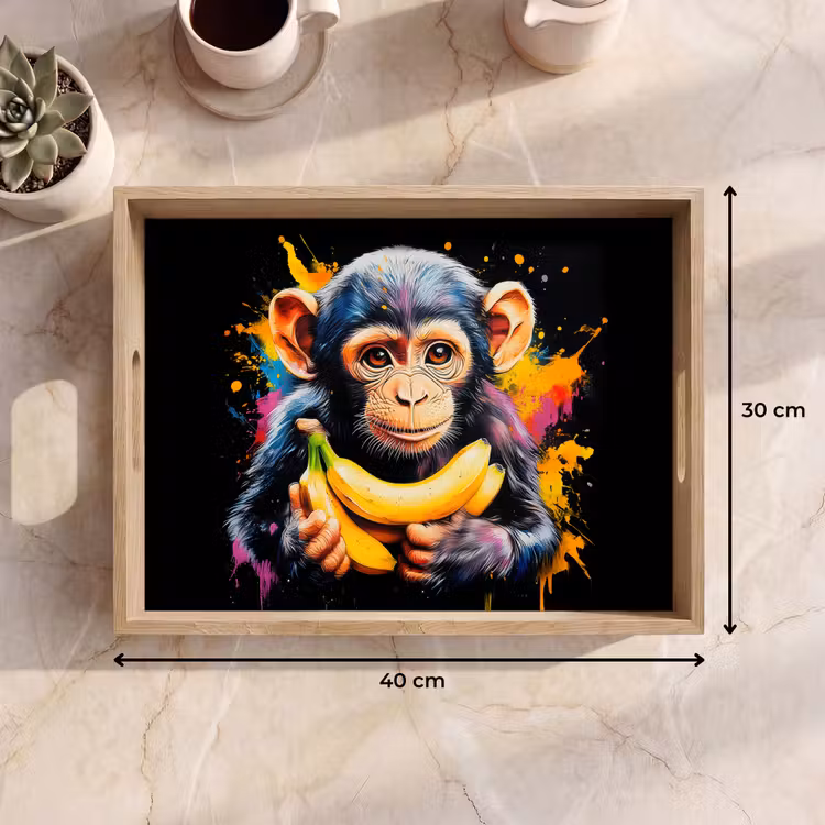 Aap - Graffiti - Kleurrijk - Bananen - Modern Dienblad Rechthoek middel -USP_Formaat