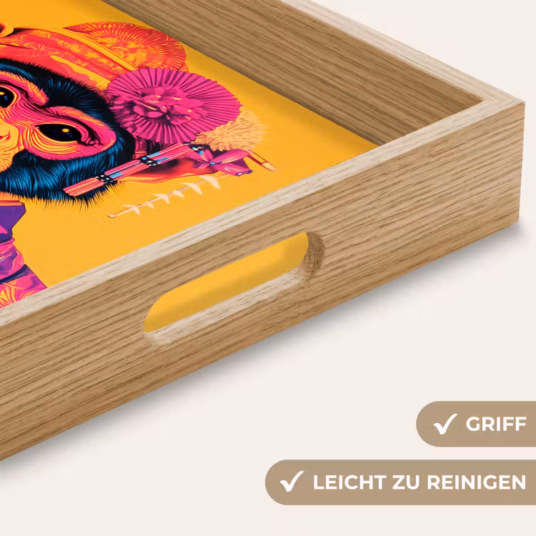 Aap - Kimono - Bloemen - Hoofdtooi Dienblad Rechthoek middel -USP_HandgreepDE
