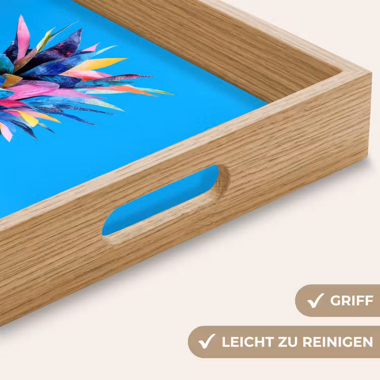 Ananas - Blauw - Tropisch - Vrolijk Dienblad Rechthoek middel -USP_HandgreepDE
