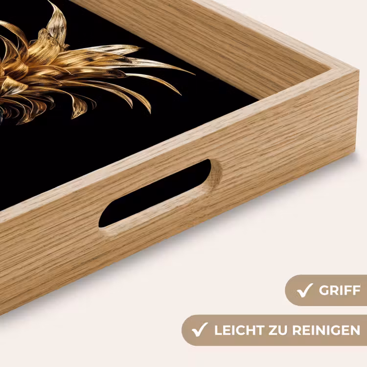 Ananas - Bloemen patroon - Goud - Delftsblauw Dienblad Rechthoek middel -USP_HandgreepDE