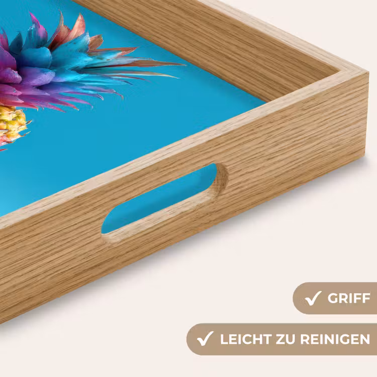 Ananas - Regenboog - Blauw - Popart Dienblad Rechthoek middel -USP_HandgreepDE