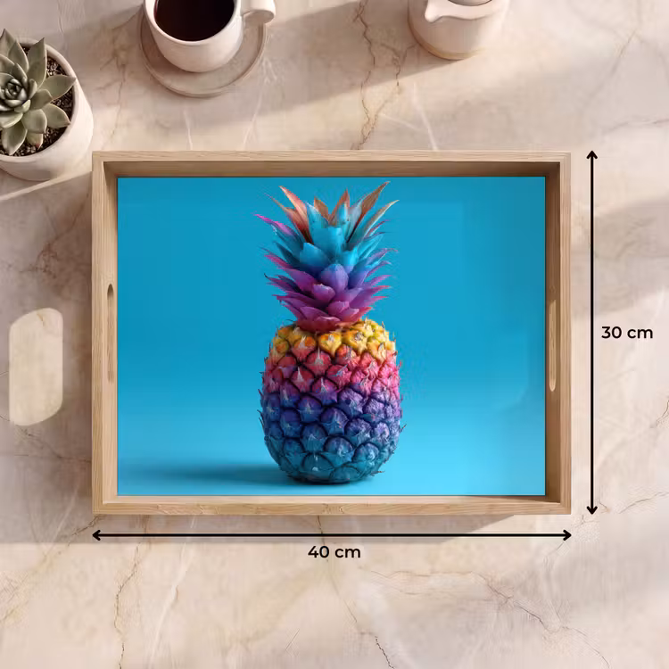 Ananas - Regenboog - Blauw - Popart Dienblad Rechthoek middel -USP_Formaat