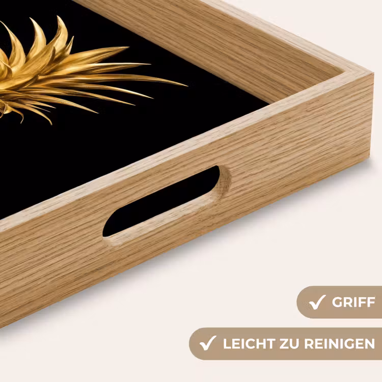 Ananas - Zwart - Goud - Luxe Dienblad Rechthoek middel -USP_HandgreepDE