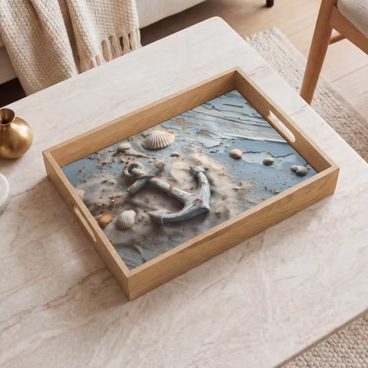 Anker - Hout - Schelpen - Zand Dienblad Rechthoek middel -sfeer1