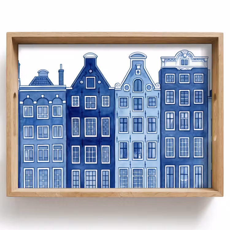 Aquarel - Grachtenpanden - Delfts - Blauw Dienblad Rechthoek middel -z3d_shopping