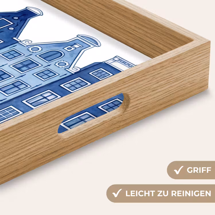 Aquarel - Grachtenpanden - Delfts - Blauw Dienblad Rechthoek middel -USP_HandgreepDE