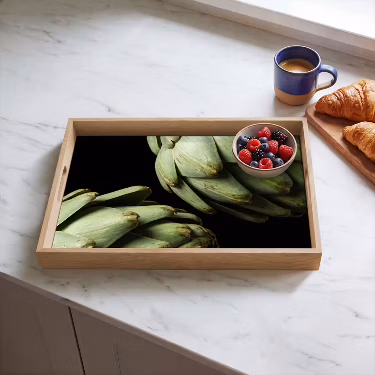 Tablett - Artischocke – Grün – Essen - Artisjok - Groen - Eten Dienblad Rechthoek middel