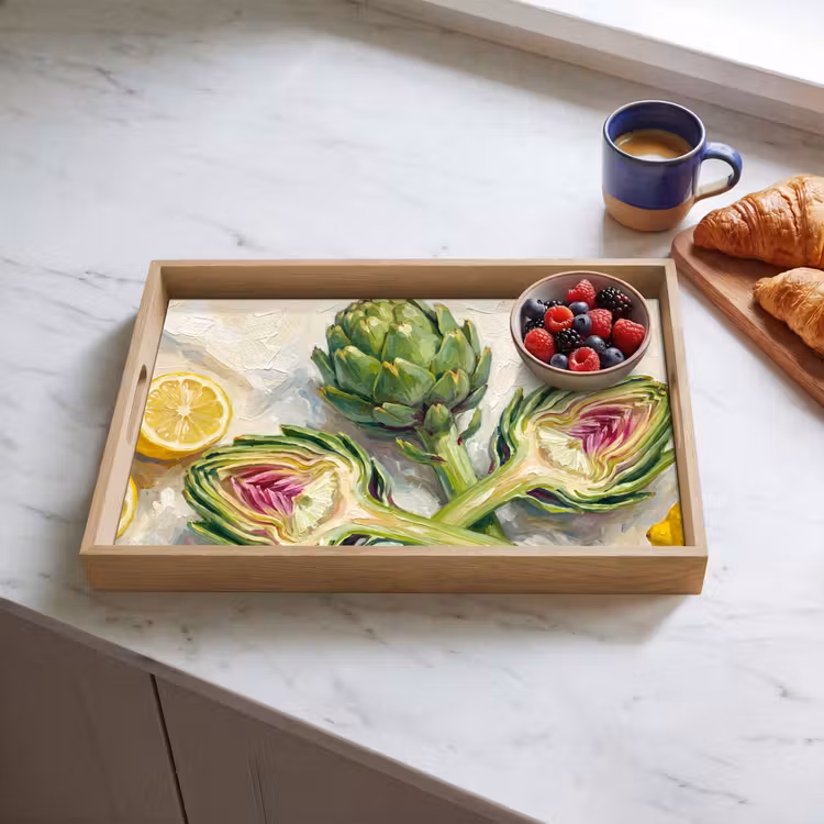 Tablett - Artischocke – Zitrone – Essen - Artisjok - Citroen - Eten Dienblad Rechthoek middel